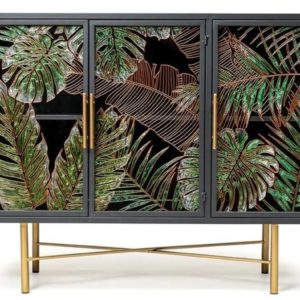 143701 Buffet Aparador Madeira Metal Vidro Floral