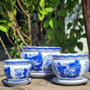 151701 Vaso De Ceramica Jogo Com 3 Peças Acompanha O Prato