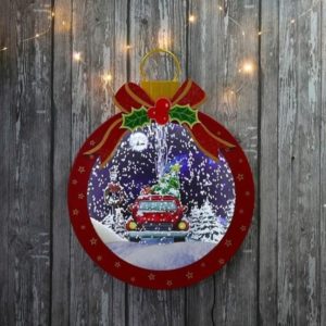T707 Enfeite De Natal Musical Papai Noel Efeito neve Luz 8 Músicas  Medidas 60cm