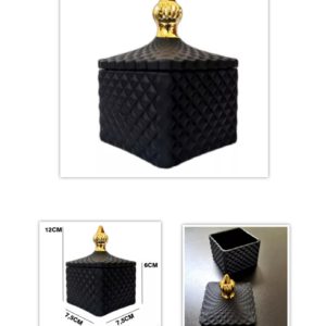 169501 Porta Jóias Biju Preto Cerâmica Detalhe Dourado 12x7,5
